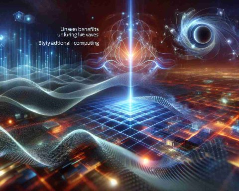 Illustrate a high-definition, realistic image representing the concept of quantum leap in technology. Show unseen benefits unfurling like waves and futuristic elements emerging to give a glimspe of a time beyond traditional computing.