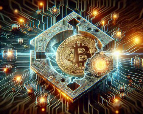 Create a high-definition, photorealistic image of a concept titled 'Quantum Breakthrough: Is Bitcoin in Danger?'. The image should visually represent the idea of quantum computing posing a potential threat to the security of Bitcoin. It could include cybernetic imagery like futuristic quantum computers, a broken Bitcoin symbol, and digital elements showing risk or danger.