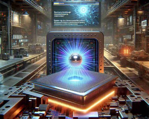 An ultra-high definition, hyper-realistic image representing a significant technological breakthrough. Centered in the frame is a cutting-edge quantum chip gleaming with the brilliance of progress. The quantum chip surpassed the capabilities of conventional supercomputers. The entire picture is imbued with a sense of revelation and the promise of new possibilities. The setting reflects a high-tech lab with complex machinery and advanced equipment in the background. On a futuristic digital screen nearby, a headline announces: 'Revolutionary Breakthrough! Quantum Chip Surpasses Supercomputers!'