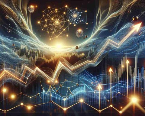 An image depicting the concept of 'Quantum Leaps in the Stock Market'. Visualize a highly-detailed, abstract digital representation of a stock market chart with arrows leaping upwards and glowing nodes representing quantum technology. The chart should be visually intertwined with tangible elements of quantum physics - imagine symbols of waves and particles hovering near the lines. Emphasize the significance of D-Wave technology in the future by exhibiting a metaphorical dawn horizon in the background, signifying the beginning of a new era. This imaginary scene is supposed to be a symbolic, realistic HD rendering, not a literal illustration.