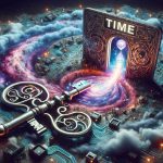 A high definition, realistic image that symbolizes the concept of 'Unlocking the Secrets of Time'. This could be a large, intricate antique key opening a floating door labelled 'Time', with a pathway inside made up of swirling galaxies and cosmic elements. Beyond the door, the scene shifts to depict the future of quantum computing. This could be shown as complex circuits, glowing qubits and advanced machinery are intricately detailed to express the limitless potential of what lies beyond our current understanding of quantum computing.