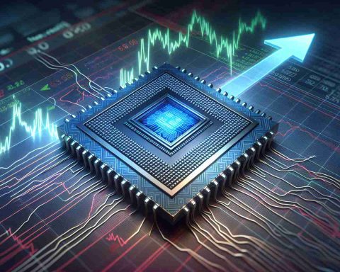 Produce a realistic HD image featuring a quantum chip, presenting it as the potential future of technology. Additionally, illustrate in some shape or form, the symbol of a stock market surge such as an upward trending line on a graph, so as to signify a surge in stock prices that is impossible to ignore.