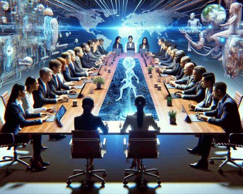 A high-definition, visually striking representation of a pivotal moment in global procurement. This could include a thrilling encounter around a negotiation table featuring an equal mix of men and women. Some are Caucasian, some African, some Hispanic, some Middle-Eastern, and some South Asian. Each of them is armed with high tech devices, possibly laptops, tablets or AI-driven assistants which are pushing the boundaries of technology. The environment could be a state-of-the-art conference room illustrating the wave of technological advances and their impact on the procurement process.