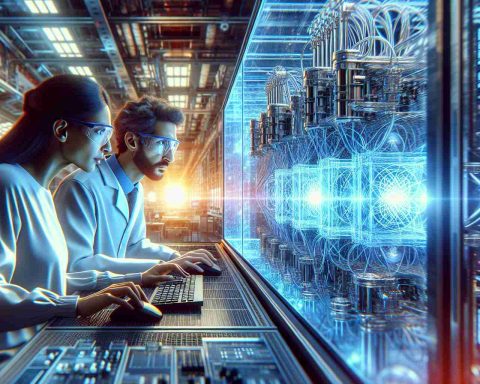 A realistic High Definition image portraying a breakthrough in quantum computing. The scene showcases an advanced laboratory with futuristic technology in the backdrop. Two scientists, one of Middle-Eastern descent named Alice, and another of South Asian descent named Bob, are working collaboratively on a quantum computer, engrossed in an energetic discussion. Their expressions reflect focused determination, signifying a key moment in their path to redefine the future of technology. This picture represents a monumental achievement in the field of quantum physics and computing.