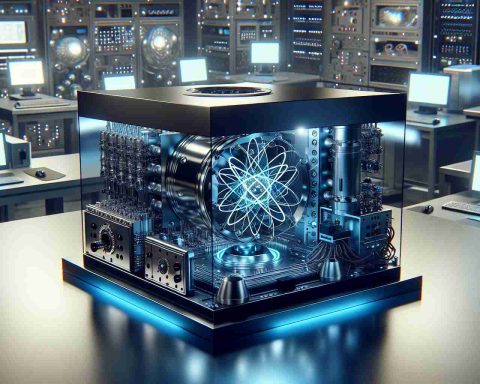 Picture a scene representing the latest breakthrough in quantum science. Centered in the image is a high-definition representation of a newly unveiled quantum atom simulator in a modern laboratory setting. The sleek cutting-edge device, boasting a blend of shining silver and black colors, is surrounded by a variety of smaller peripheral devices and intricate wiring. Cool blue lights emit from the simulator, suggesting its operational state, while the ambient illumination casts a soft glow on the surrounding tables and equipment.