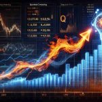 An HD, highly detailed image depicting the booming trend in the world of quantum computing stocks. There's a remarkable upward surge on a stock market graph, signifying the rapid growth. Alongside the graph, the names of leading companies in the quantum computing sector are recorded, underlined by an incandescent flame symbolizing their hot performance in the market. Additional elements include stock market indices, financial tickers, and other indicators of economic performance to provide a comprehensive view of this sector's current situation. Please note, this should be an imaginative representation, not factual financial advice.