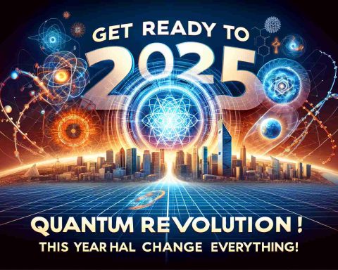 Create a visually striking graphic that heralds the forthcoming Quantum Revolution in 2025! The key themes are dramatic transformation and disruptive innovation. The main slogan is 'Get Ready for Quantum Revolution in 2025! This Year Will Change Everything!'. Design the image in a realistic, high-definition style.