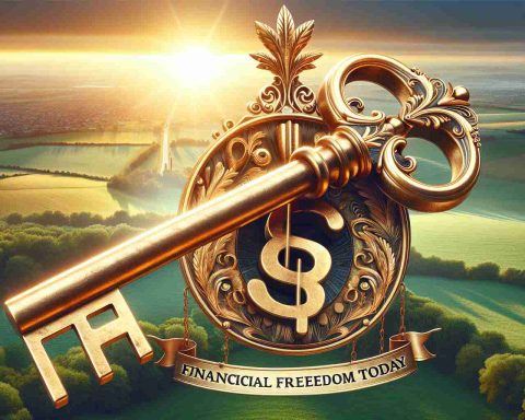 Create a high-definition, realistic image that represents the concept of 'Unlocking Financial Freedom Today'. This scene includes a large, vintage golden key with the words 'Financial Freedom' engraved on it. The key is turning in a grand, ornate golden lock shaped like a dollar sign. The backdrop includes a bright morning sunrise view with lush, green fields, signaling a new dawn and fresh opportunities. At the bottom of the image, include a banner with the motivating phrase 'Make Smart Moves!'.