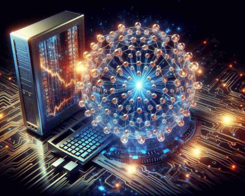 A high-definition, realistic image of a concept portraying 'Revolutionizing AI: Is Quantum Computing the Next Frontier?' This image consists of a quantum computer with glowing qubits arranged in a spherical constellation, signifying the potential of quantum computing. A traditional computer morphing into this quantum machine symbolizing a revolution in AI. Additionally, include the concept of artificial intelligence, indicated by an abstract network of neural connections or binary codes illuminating from the quantum computer.