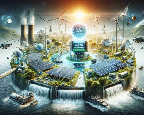 Realistic HD image showcasing the concept of 'Areng Areng: The Future of Sustainable Energy?' depicted as a revolutionary breakthrough. This could include several elements related to renewable energy sources such as solar panels, wind turbines, and hydroelectric dams, symbolizing a transition towards an eco-friendly era. A central feature could be an advanced piece of technology labeled 'Areng Areng' to highlight the innovation in question. The overall composition should convey excitement, innovation, and a sense of sustainable energy revolution.