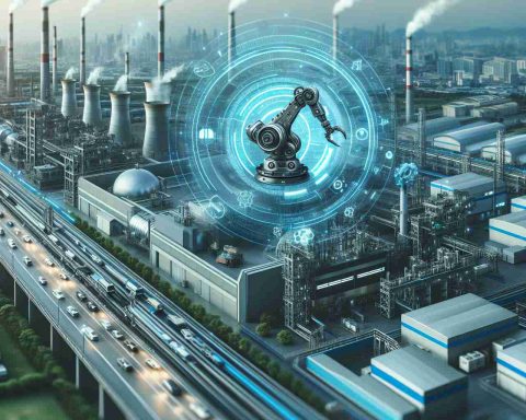 Create a high-definition, realistic image symbolizing the future of industry as per expert predictions. Include cutting-edge machinery, futuristic line production settings, and advanced robotics in action amidst an industrial landscape.