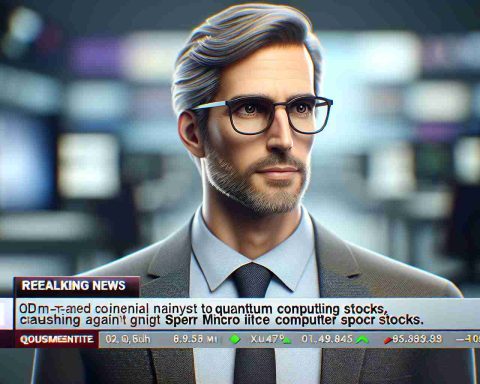 Realistic HD photo of a middle-aged Caucasian male financial analyst shifting focus to quantum computing stocks, cautioning against super micro computer stocks. This individual has a professional appearance with glasses and neat attire, reflecting the look of a prominent television host and financial commentator.