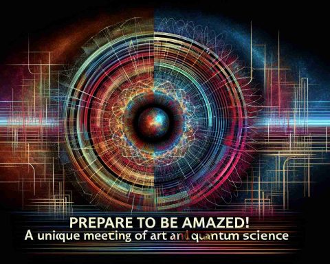 Envision a high-definition, realistic scene that represents an unexpected intersection of art and quantum science. Use deep, resounding colors to articulate the complexity of quantum physics theories while maintaining a pleasing artistic balance. The text 'Prepare to Be Amazed! A Unique Meeting of Art and Quantum Science' should be prominently featured within this design.