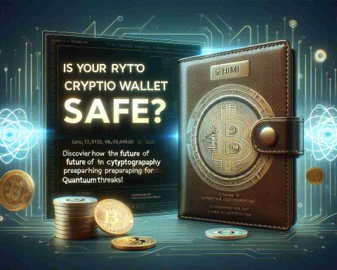 Highly detailed and realistic image showcasing the text 'Is your crypto wallet safe? Discover how the future of cryptography is preparing for quantum threats!' with a background subtly hinting at quantum computing concepts and the symbolic representation of a cryptocurrency wallet.