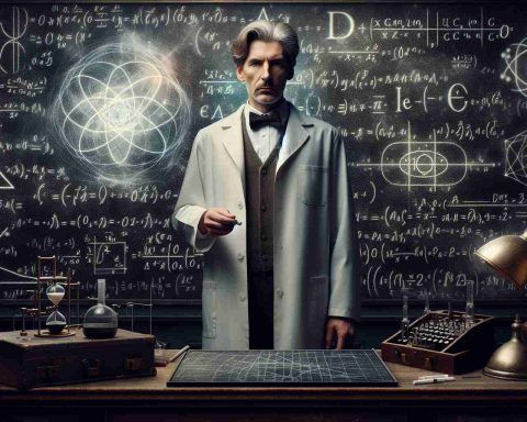 A high-definition, realistic image representing the concept of the quantum dilemma. In the center, there's an anonymous male scientist, caucasian, middle-aged, wearing a lab coat and holding a piece of chalk in his hand. He's standing in front of a massive blackboard filled with complex formulas and quantum theories, signifying the immense contribution to the field of physics. A faint aura of light surrounds the scientist, and vintage laboratory equipment is scattered around to portray the historical significance of the event.